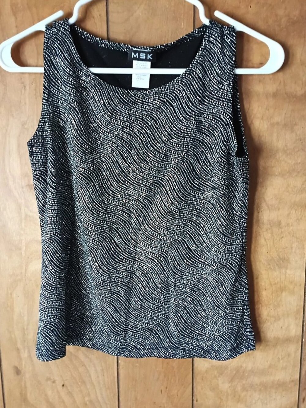 MSK 2 Piece Beaded Hem Jacket & Top Set Women’s Size Small Black Silver Metallic